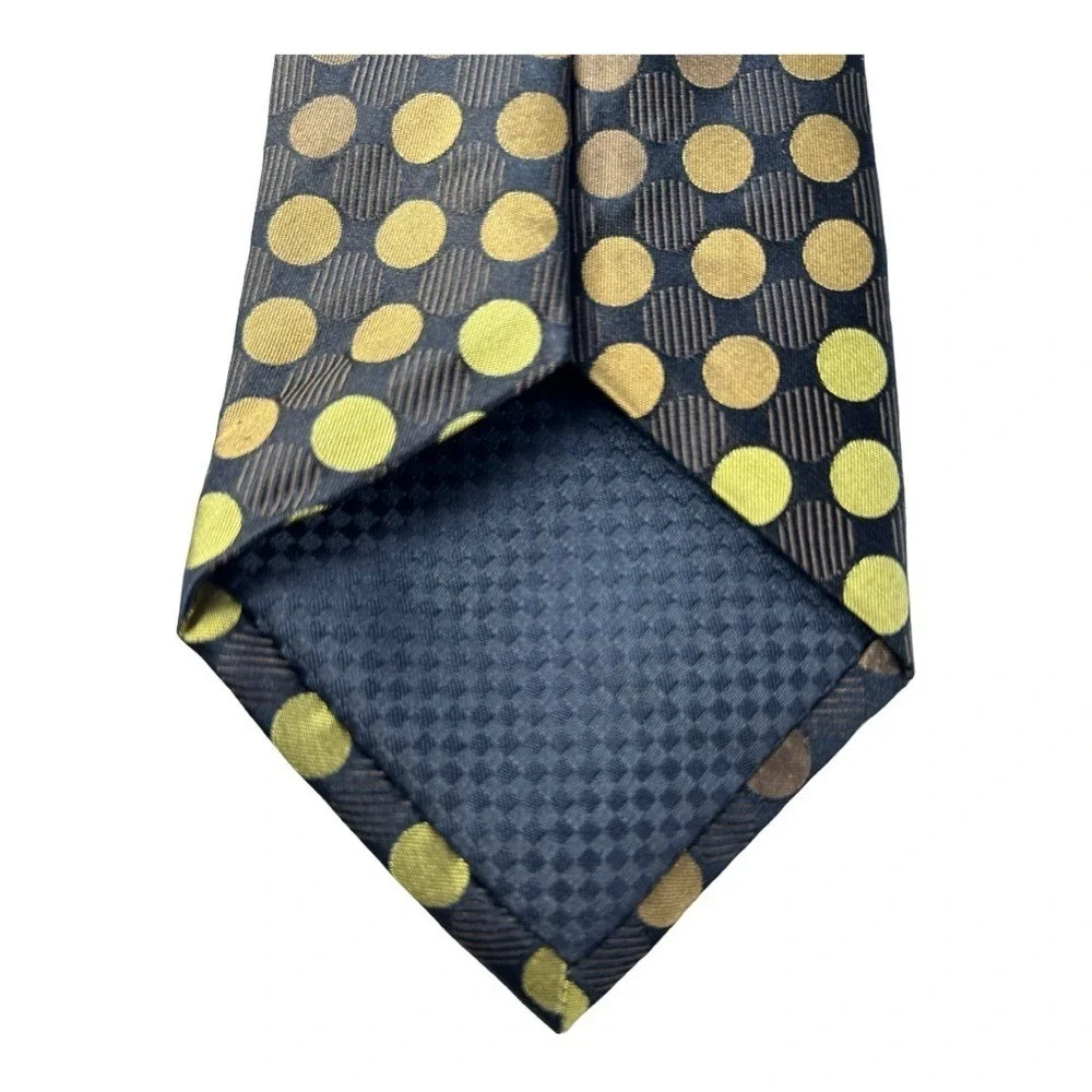 Sean John Brown Gold Polka Dot Tie Elegant Retro‎ Style 100% Silk Mens Necktie